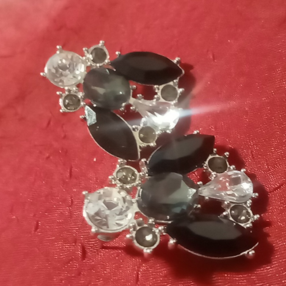 Black ,Smoky grey, crystal earrings.